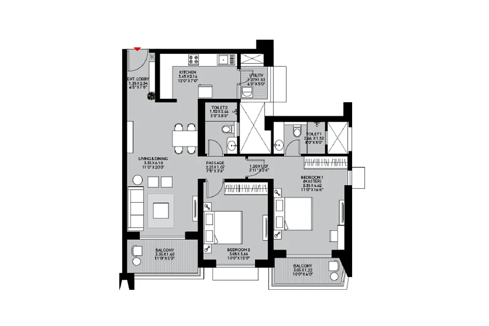 2 BHK Floor Plan