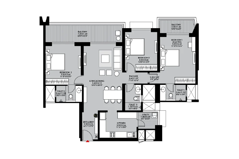 3 BHK Floor Plan